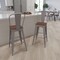 Merrick Lane Dothan Metal Dining Stool with Curved Slatted Back and Textured Wood Seat